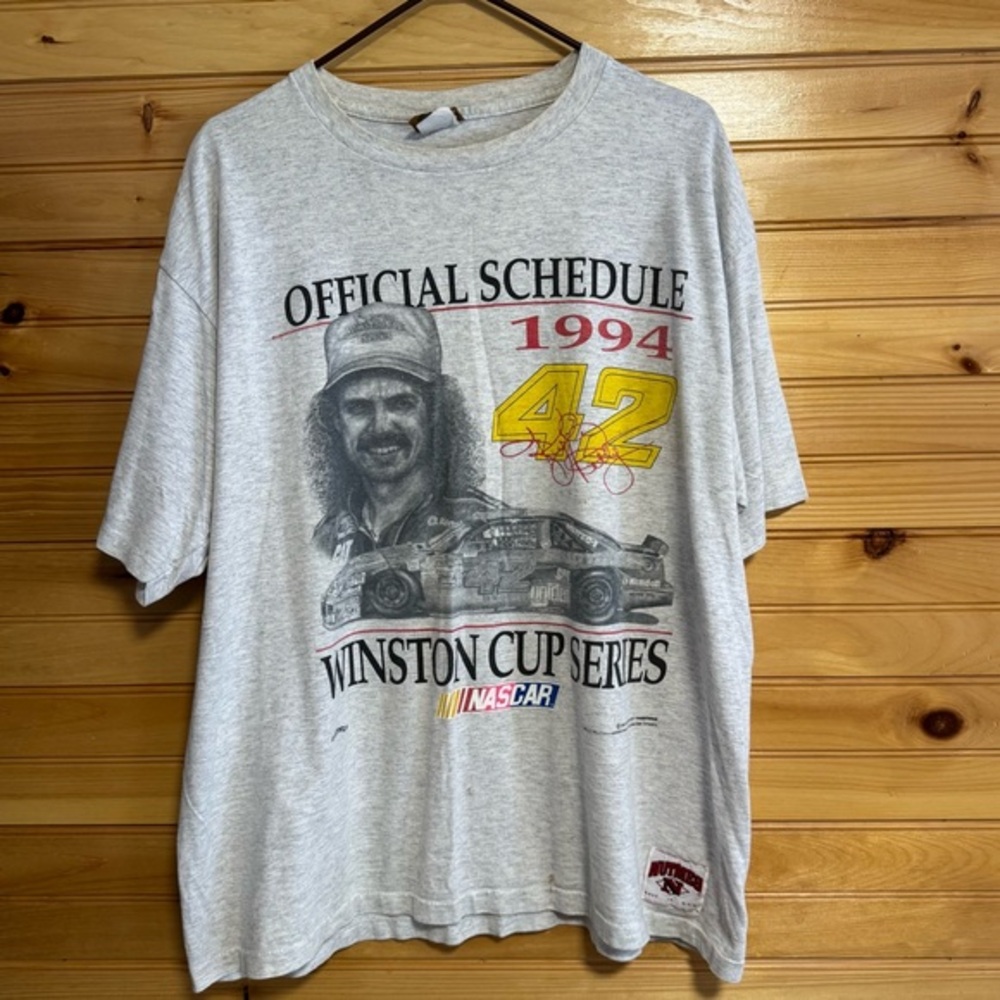 Vintage Nutmeg NASCAR 1994 Official Schedule Kyle Petty #42 Gray T-Shirt XL